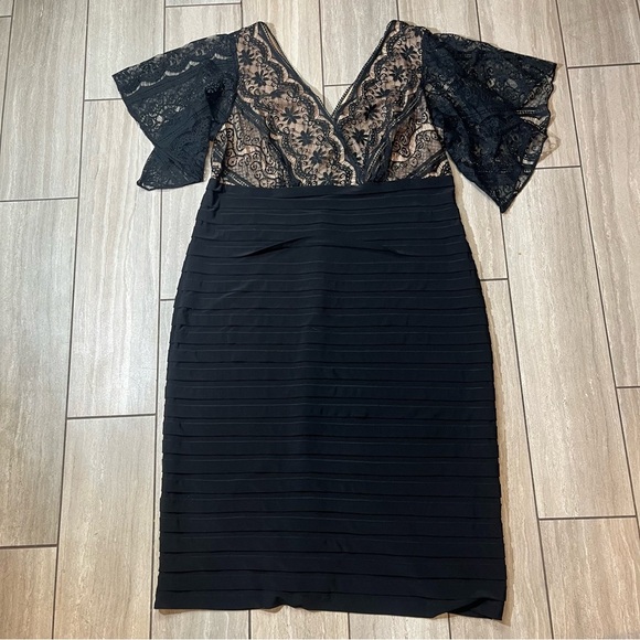 Adrianna Womens Papell Black with Lace Cocktail Pencil Dress Size 14W - Picture 6 of 6